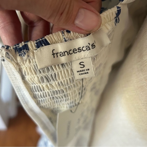 NWT Francesca’s Natasha Puff Sleeve Side Slit Midi Dress blue/white Small Lined - Picture 5 of 10